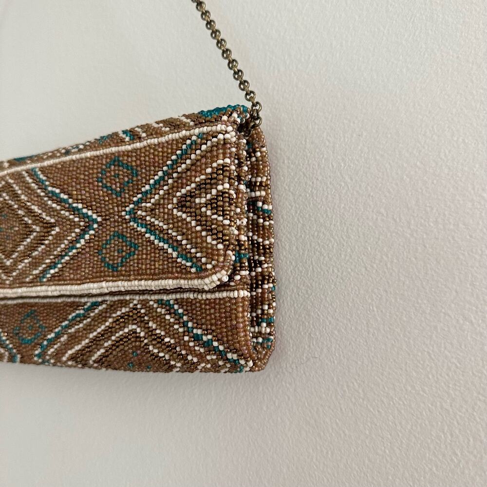 Santi Aztec Pattern Beaded Rectangle Shape Clutch Bag Brown - Picture 7 of 8